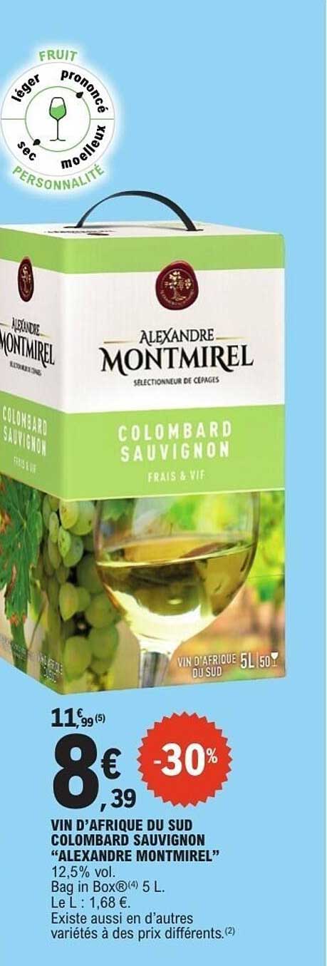 VIN D'AFRIQUE DU SUD COLOMBARD SAUVIGNON “ALEXANDRE MONTMIREL”