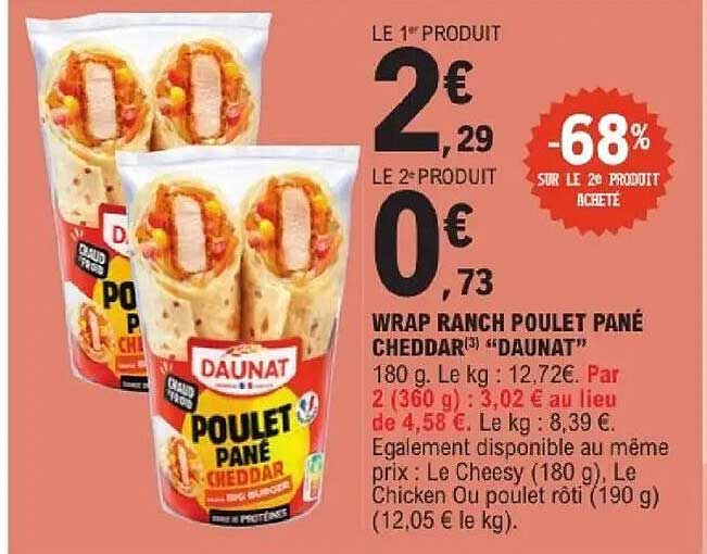 WRAP RANCH POULET PANE CHEDDAR(3) "DAUNAT"