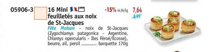 16 Mini feuilletés aux noix de St-Jacques