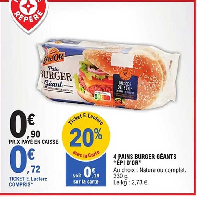 4 PAINS BURGER GÉANTS "ÉPI D'OR"