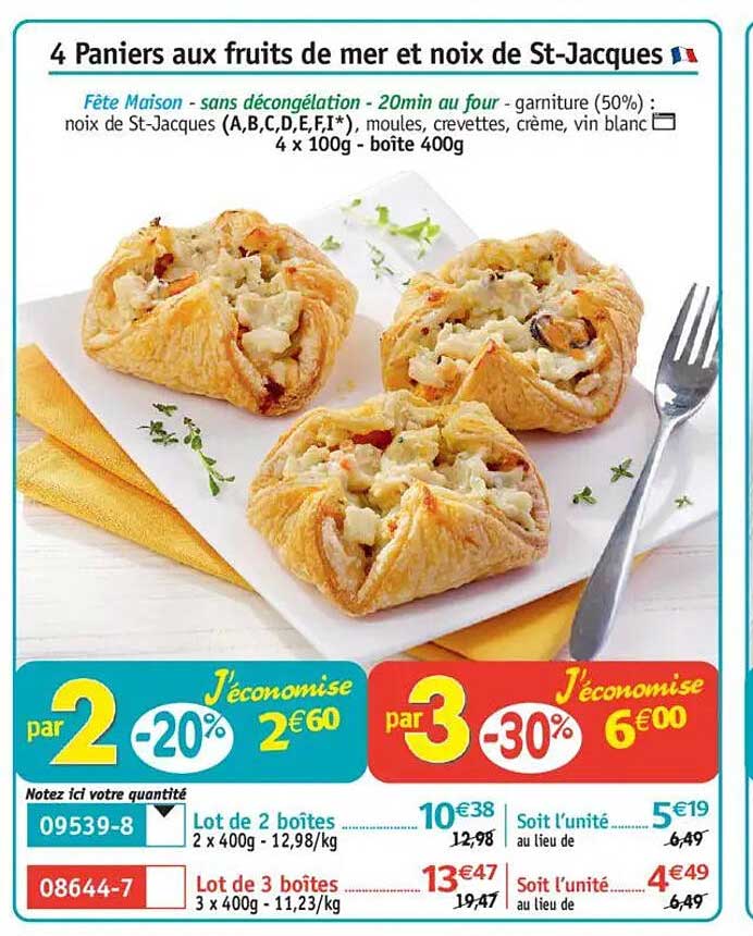 4 Paniers aux fruits de mer et noix de St-Jacques