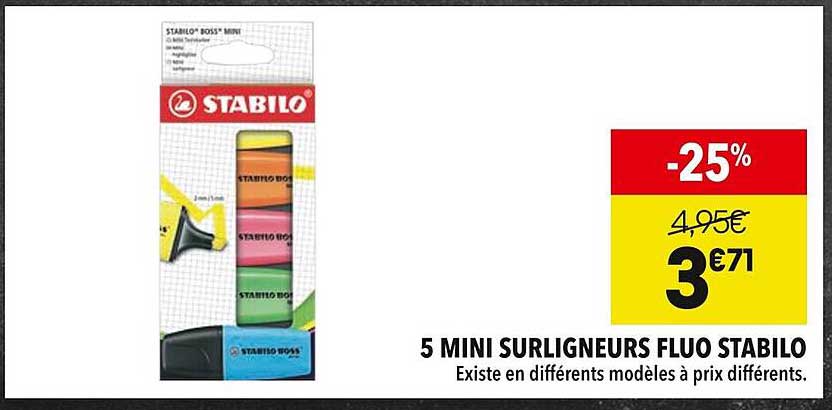 5 MINI SURLIGNERS FLUO STABILO