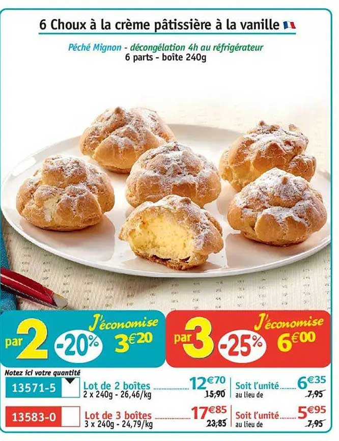 6 Choux à la crème pâtissière à la vanille