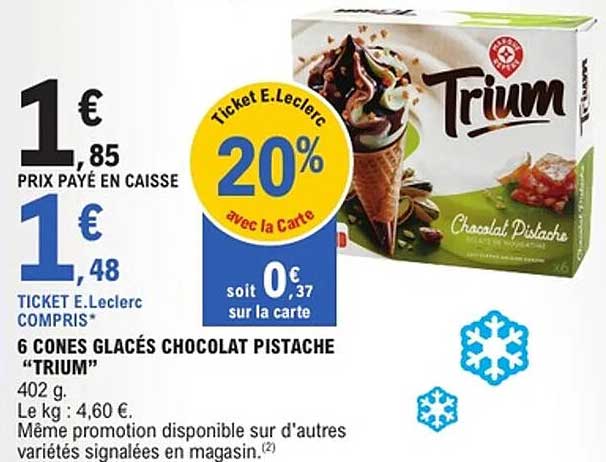 6 CONES GLACES CHOCOLAT PISTACHE “TRIUM”