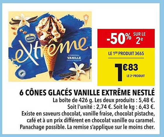 6 Cônes Glacés Vanille Extrême Nestlé