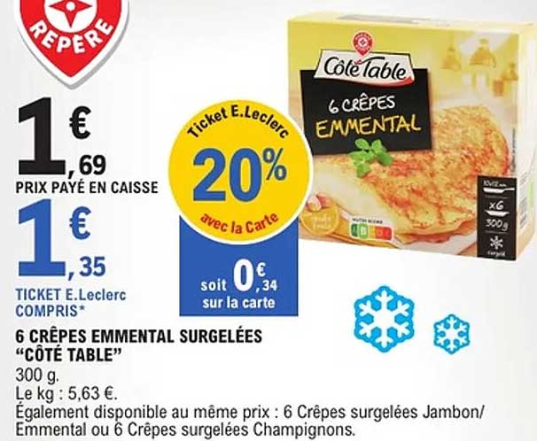 6 Crêpes Emmental surgelées "Côté Table"