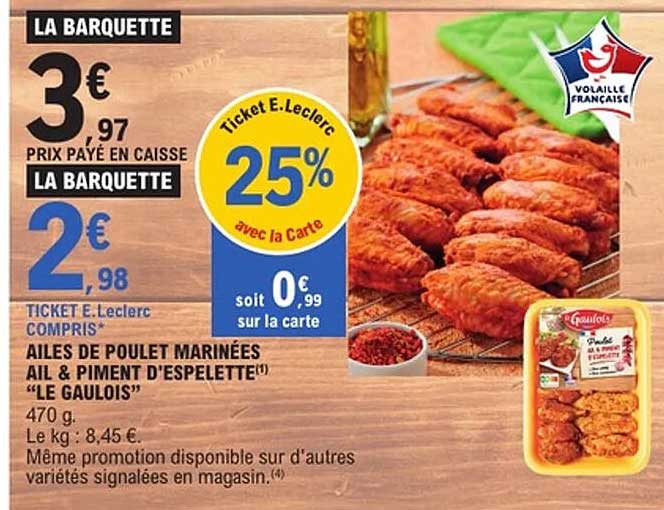 AILES DE POULET MARINÉES AIL & PIMENT D'ESPELETTE "LE GAULOIS"