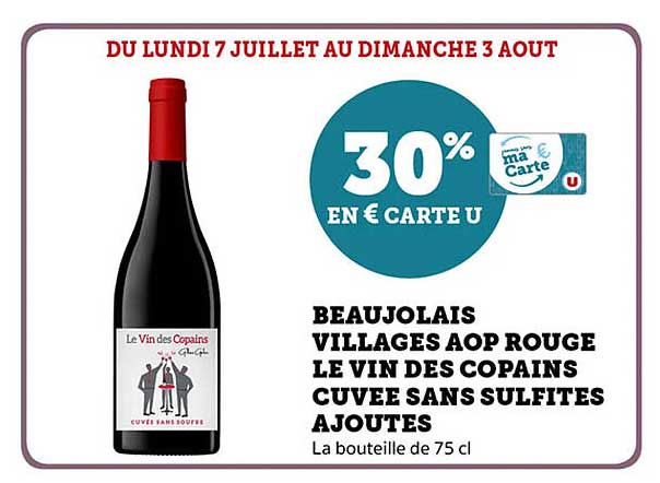 BEAUJOLAIS VILLAGES AOP ROUGE LE VIN DES COPAINS CUVEE SANS SULFITES AJOUTES