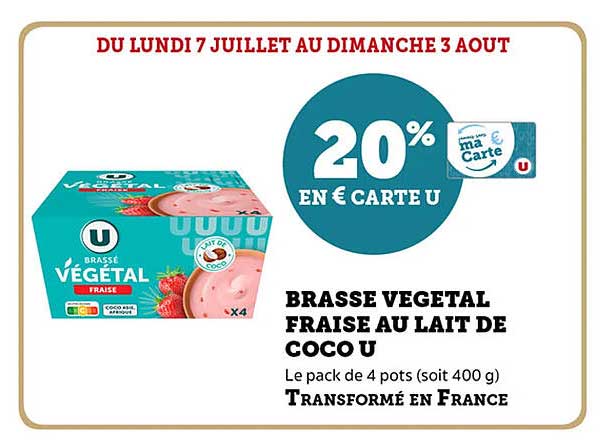 BRASSE VEGETAL FRAISE AU LAIT DE COCO U