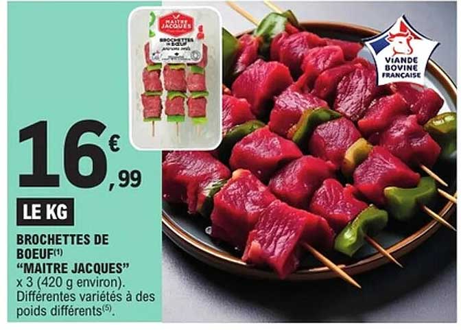 BROCHETTES DE BOEUF "MAITRE JACQUES" x 3 (420 g environ).