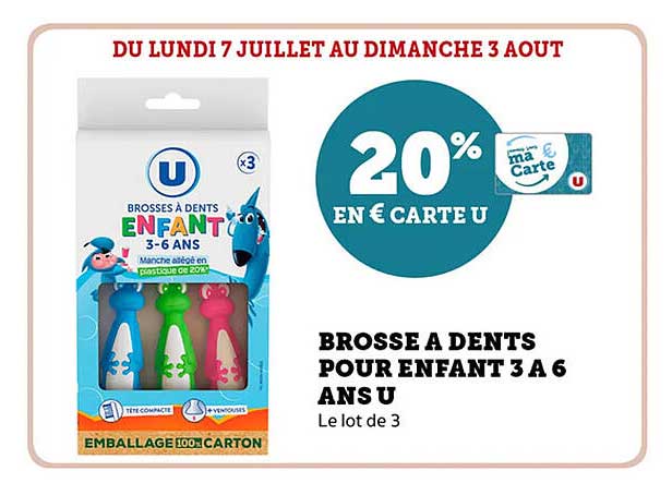 BROSSE A DENTS POUR ENFANT 3 A 6 ANS U