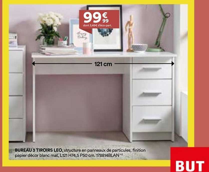 BUREAU 3 TIROIRS LEO
