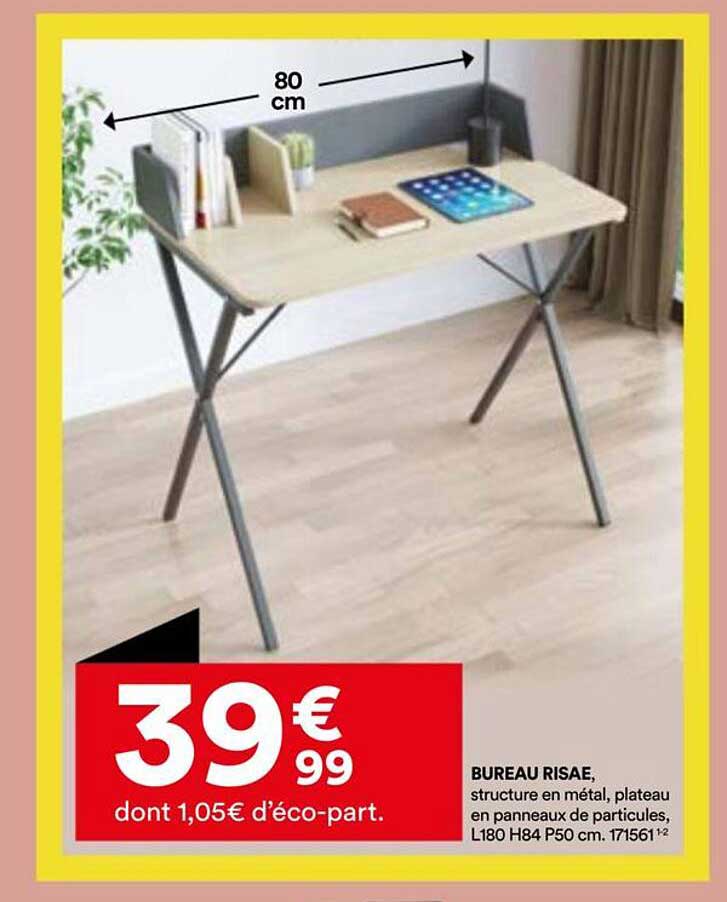 BUREAU RISAÉ, structure en métal, plateau en panneaux de particules, L180 H84 P50 cm.
