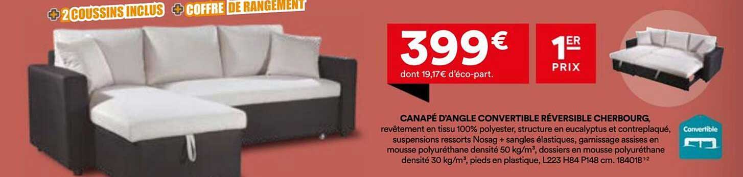 CANAPÉ D'ANGLE CONVERTIBLE RÉVERSIBLE CHERBOURG