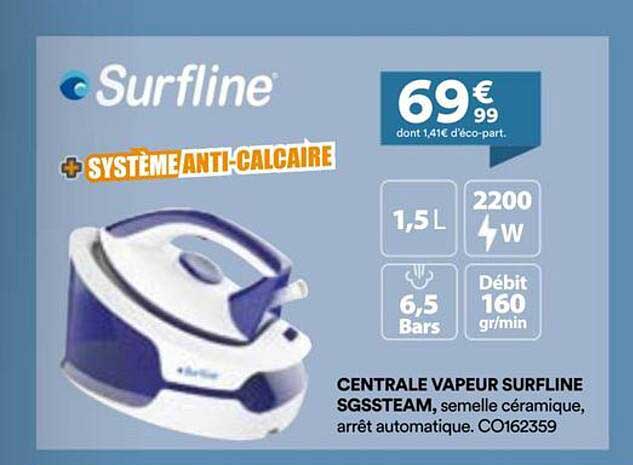 CENTRALE VAPEUR SURFLINE SGSSTEAM, semelle céramique, arrêt automatique.