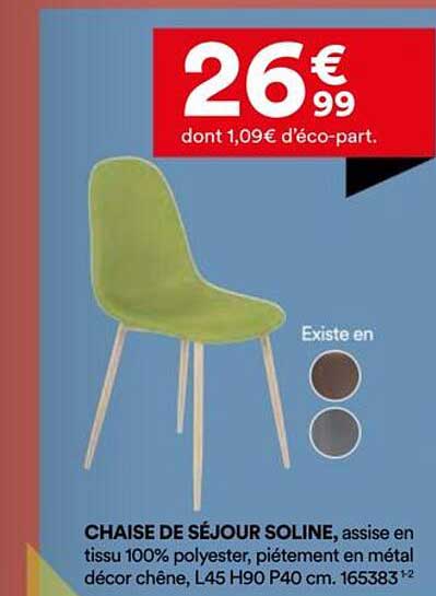 CHAISE DE SÉJOUR SOLINE, assise en tissu 100% polyester, piètement en métal décor chêne, L45 H90 P40 cm. 165383*