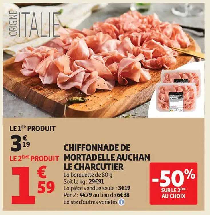 Chiffonnade de Mortadelle Auchan Le Charcutier