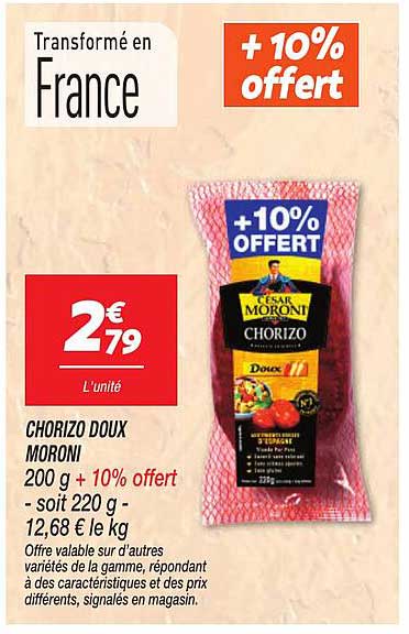 CHORIZO DOUX MORONI 200 g + 10% offert