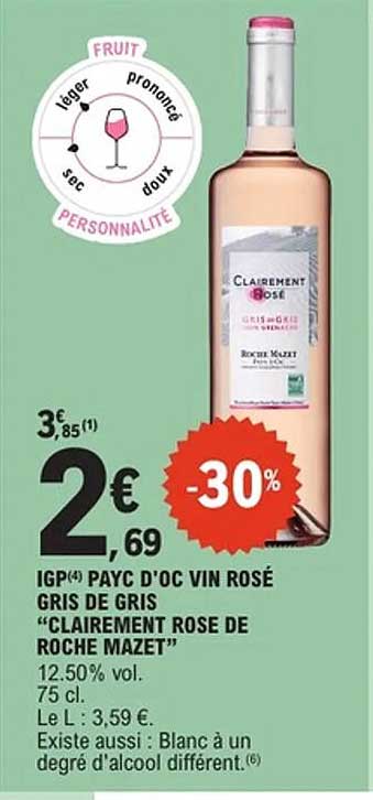 CLAIREMENT ROSE DE ROCHE MAZET IGP PAYC D'OC VIN ROSÉ GRIS DE GRIS