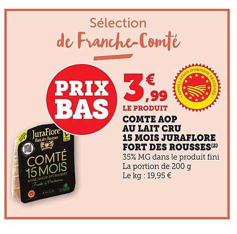 Comté AOP au Lait Cru 15 Mois Juraflore Fort des Rousses