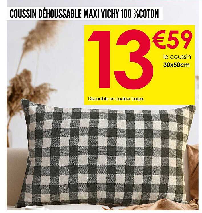 COUSSIN DÉHOUSSABLE MAXI VICHY 100 %COTON