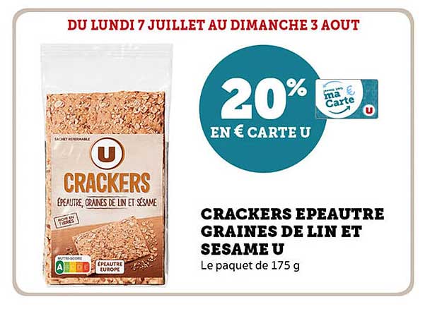 CRACKERS EPEAUTRE GRAINES DE LIN ET SESAME U