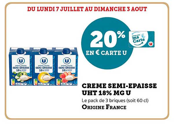 CREME SEMI-EPAISSE UHT 18% MG U