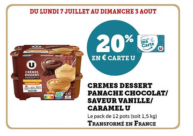 CREMES DESSERT PANACHE CHOCOLAT/ SAVEUR VANILLE/ CARAMEL U