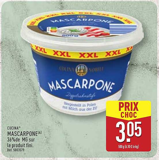 CUCINA® MASCARPONE 36% de MG sur le produit fini.