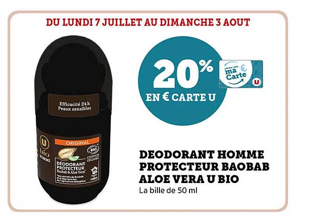 DEODORANT HOMME PROTECTEUR BAOBAB ALOE VERA U BIO