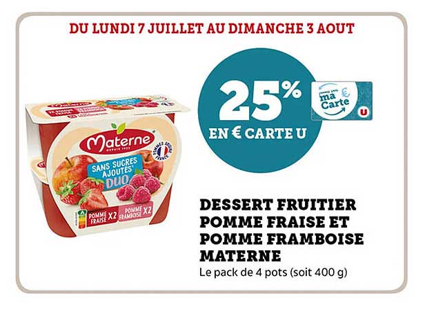 DESSERT FRUITIER POMME FRAISE ET POMME FRAMBOISE MATERNE