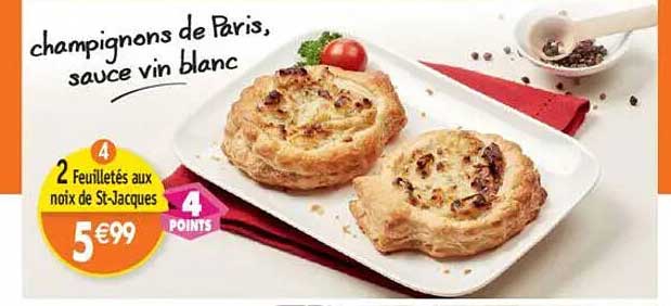 Feuilletés aux noix de St-Jacques sauce vin blanc