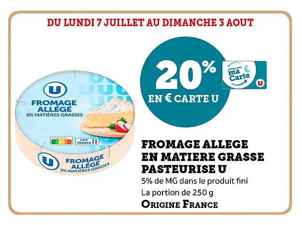 FROMAGE ALLEGE EN MATIERE GRASSE PASTEURISE U
