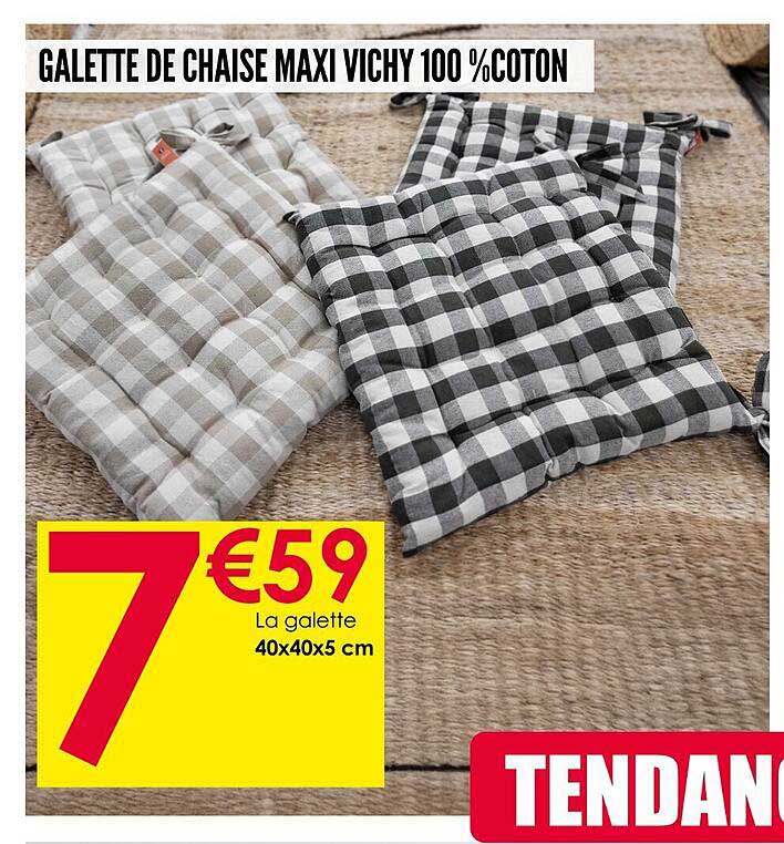 GALETTE DE CHAISE MAXI VICHY 100 %COTON