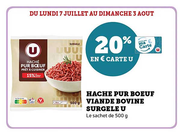 HACHE PUR BOEUF VIANDE BOVINE SURGELE U