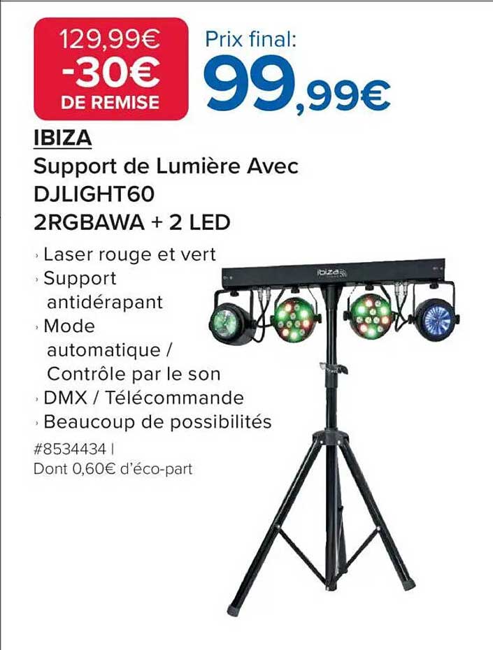 IBIZA Support de Lumière Avec DJLIGHT60 2RGBAWA + 2 LED