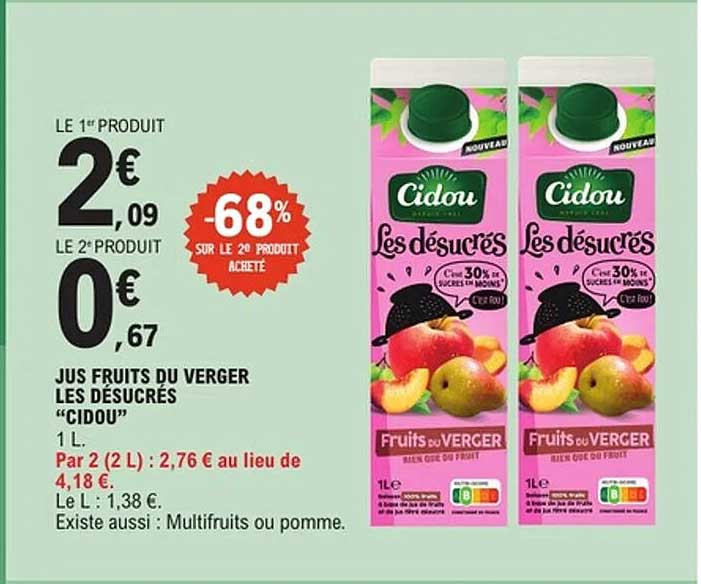 JUS FRUITS DU VERGER LES DÉSUCRES "CIDOU"
