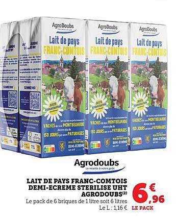 LAIT DE PAYS FRANC-COMTOIS DEMI-ÉCRÉME STÉRILISÉ UHT AGRODOUBS