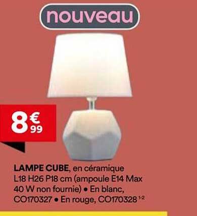 LAMPE CUBE, en céramique L18 H26 P18 cm (ampoule E14 Max 40 W non fournie) • En blanc, CO170327 • En rouge, CO170328