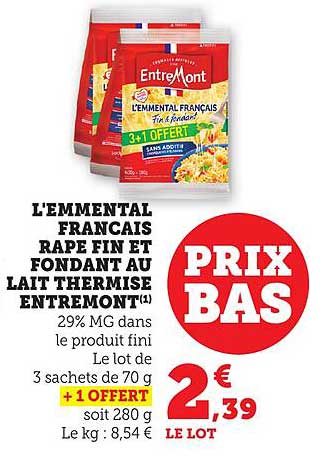 L'Emmental Français Râpé Fin et Fondant au Lait Thermisé Entremont
