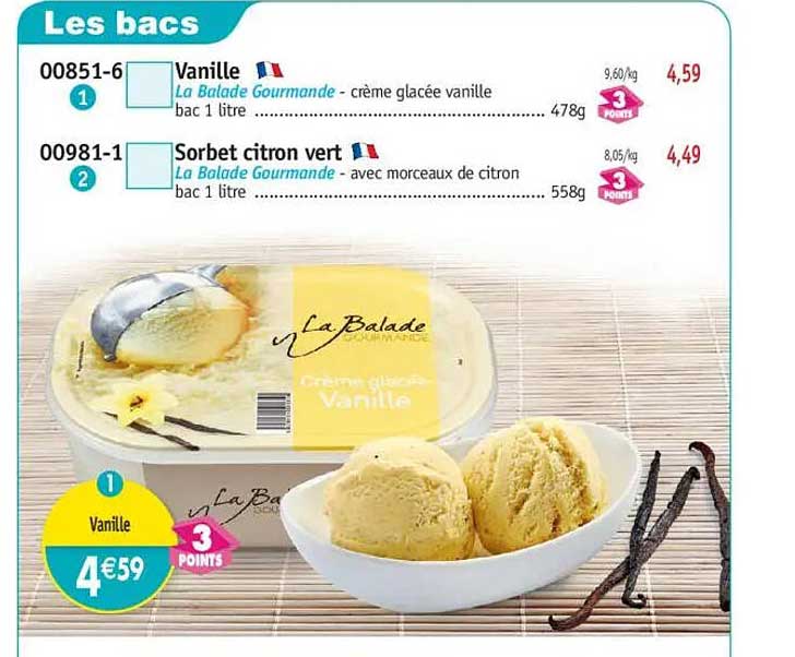 Les bacs de crème glacée La Balade Gourmande
