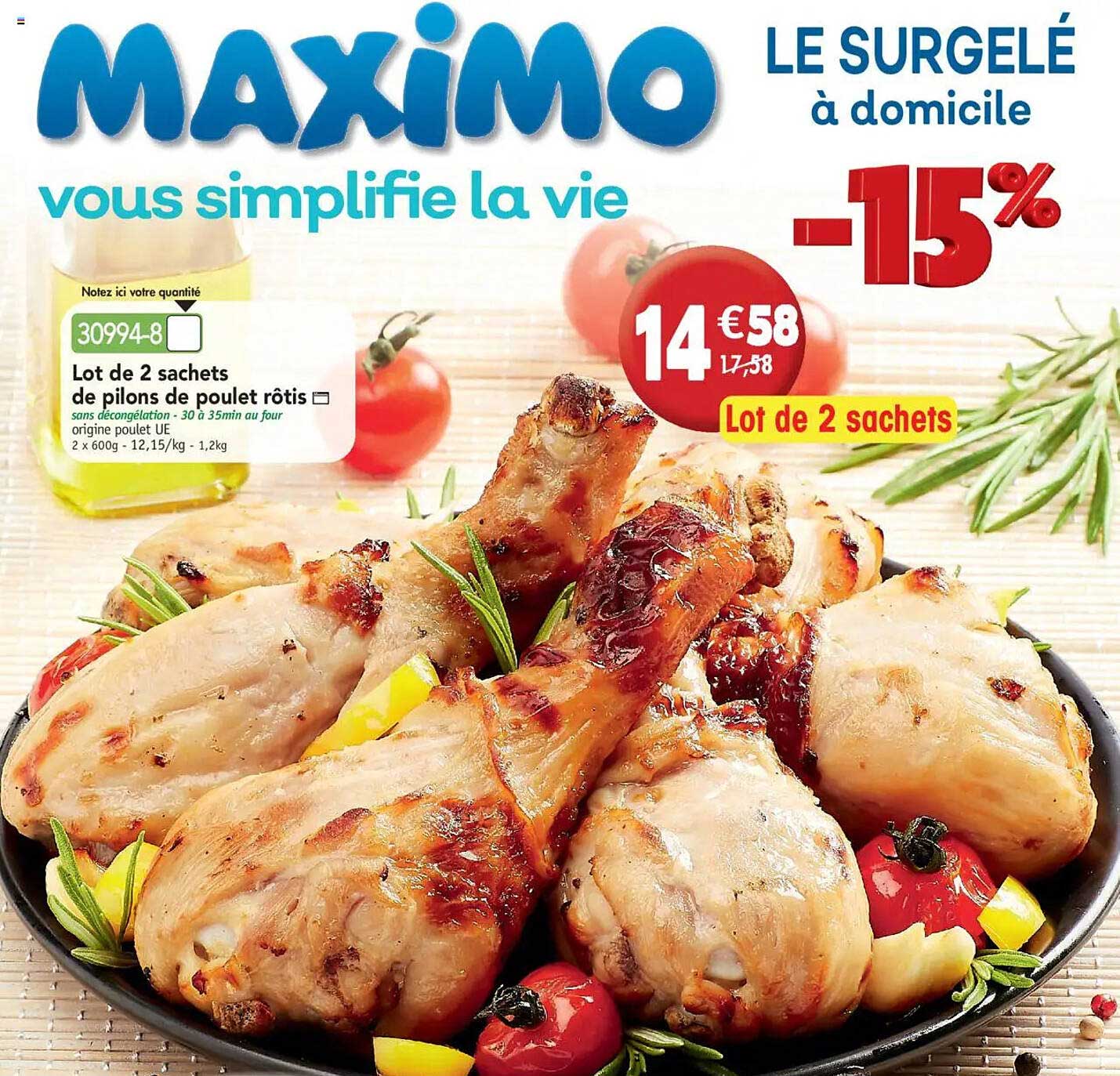 Lot de 2 sachets de pilons de poulet rôtis