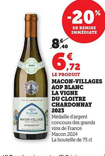 Mâcon-Villages AOP Blanc La Vigne du Cloître Chardonnay 2023