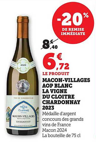 MACON-VILLAGES AOP BLANC LA VIGNE DU CLOITRE CHARDONNAY 2023