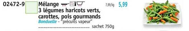 Mélange 3 légumes haricots verts, carottes, pois gourmands