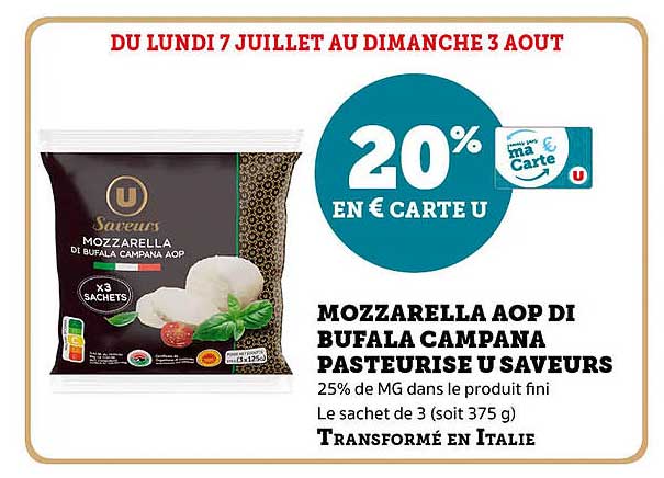 MOZZARELLA AOP DI BUFALA CAMPANA PASTEURISE U SAVEURS