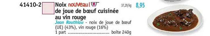 Noix de joue de bœuf cuisinée au vin rouge