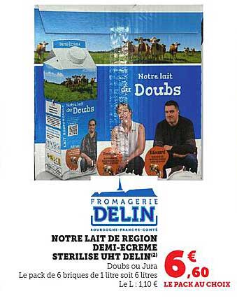 NOTRE LAIT DE REGION DEMI-ECREME STERILISE UHT DELIN