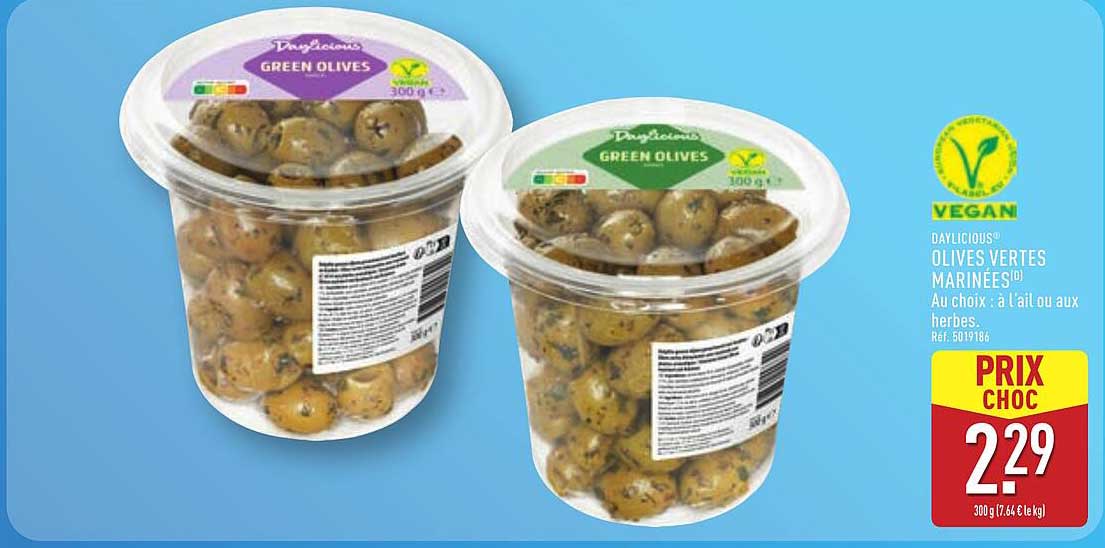 OLIVES VERTES MARINEES - Au choix : à l'ail ou aux herbes