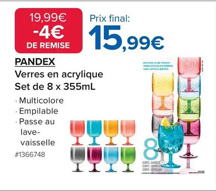 PANDUX Verres en acrylique Set de 8 x 355mL